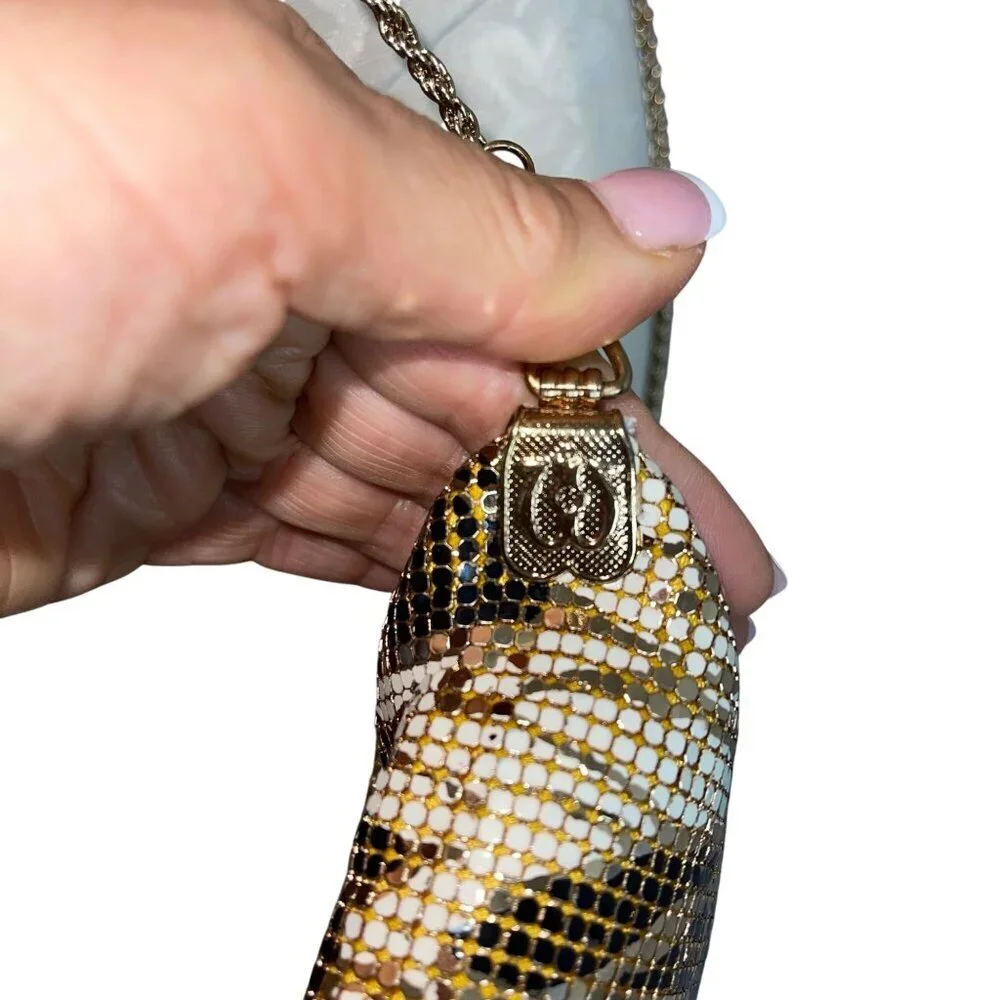 Vintage Womens Clutch Bag Multicolor Chain Mesh Rose Pattern Convertible